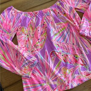 Lilly Pulitzer Pink Purple Tropical Off-Shoulder Top